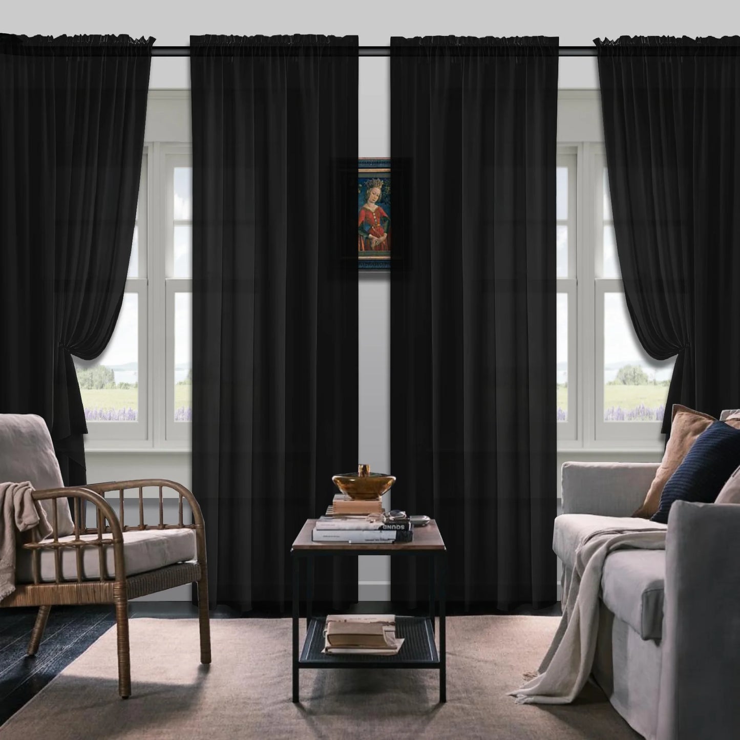 Set Of 4 Curtains, Simple Rod Pocket Blackout Curtains, Suitable For Living Room, Office, Home, Bedroom Decoration