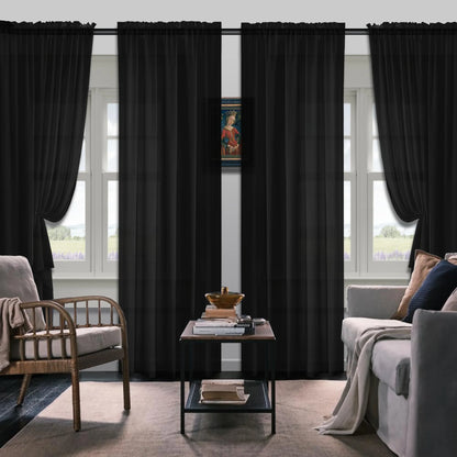 Set Of 4 Curtains, Simple Rod Pocket Blackout Curtains, Suitable For Living Room, Office, Home, Bedroom Decoration