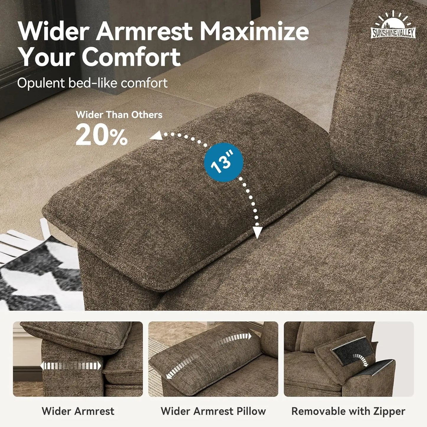 L Shaped Modular Cloud Couch, 123.6'' Comfy Chenille Sectional Sofa with Wider Armrest and Ottoman
