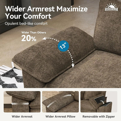 L Shaped Modular Cloud Couch, 123.6'' Comfy Chenille Sectional Sofa with Wider Armrest and Ottoman
