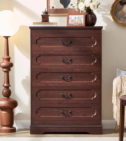 Farmhouse Cherry Wood Chest of Drawers for Bedroom Dresser, Rustic Wide Drawers Dressers