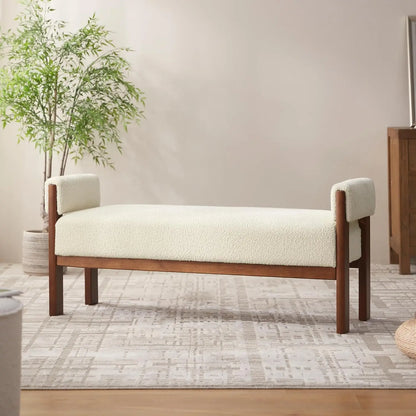 51.8” Modern Upholstered Bedroom Bench Indoor Bench with Arms, Entryway Bench with Solid Wood Frame
