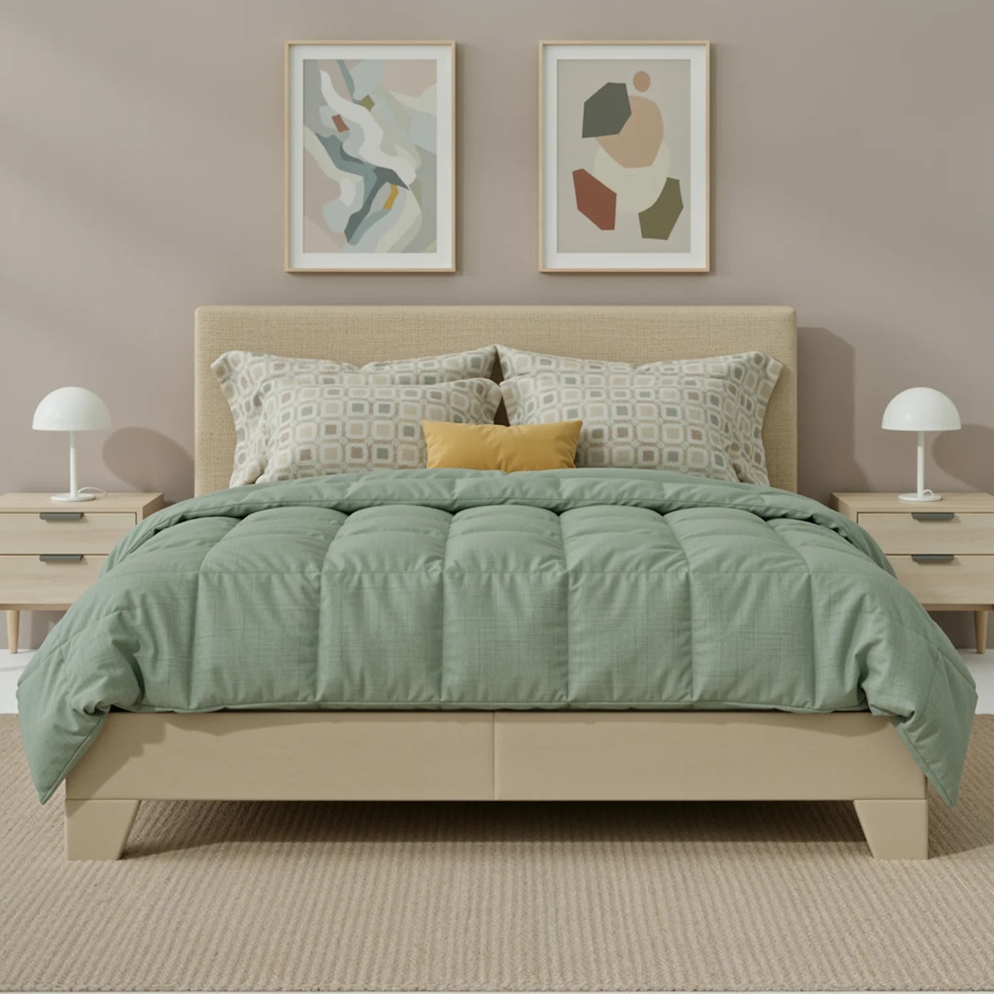Full/Queen/King Upholstered Bed Frame with Adjustable Linen Headboard, Sturdy Wood Slats