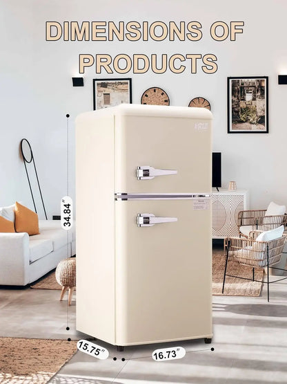 KRIB BLING 3.2 Cu.ft Compact Refrigerator with Freezer, Retro Design Small Drink Chiller for Home, Office