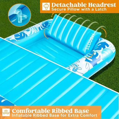 JOYFY 4 in 1 Suntan Tub Raft Floatie Inflatable Tanning Pool  70" x 46" Pool Floats Adult with Pillow for Water