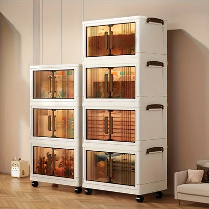 4/5-Tier Heavy-Duty Plastic Folding Storage Cabinet with Lid - Foldable & Stackable Shelving Unit, Wheeled Container