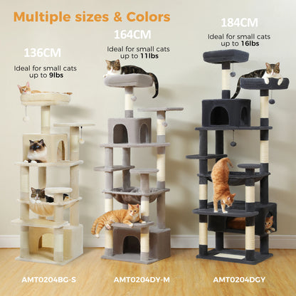 Large Cat Tree and Tower, With Scratching Posts Spacious Hammock Padded Perches and Condos Cat Toys