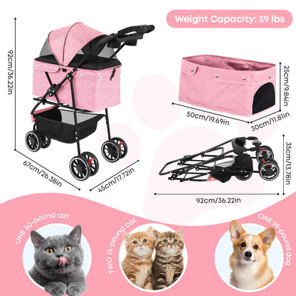 Pet Stroller Travel Portable Dog Stroller Foldable Dog Cat Carrier Strolling