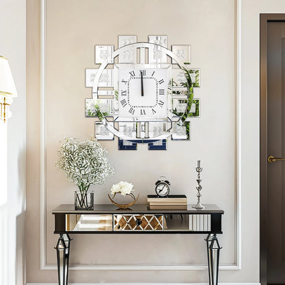Crush Diamond Mirrored Wall Clock Sparkle Bling Quartz Clock Roman Numerals for Living Room