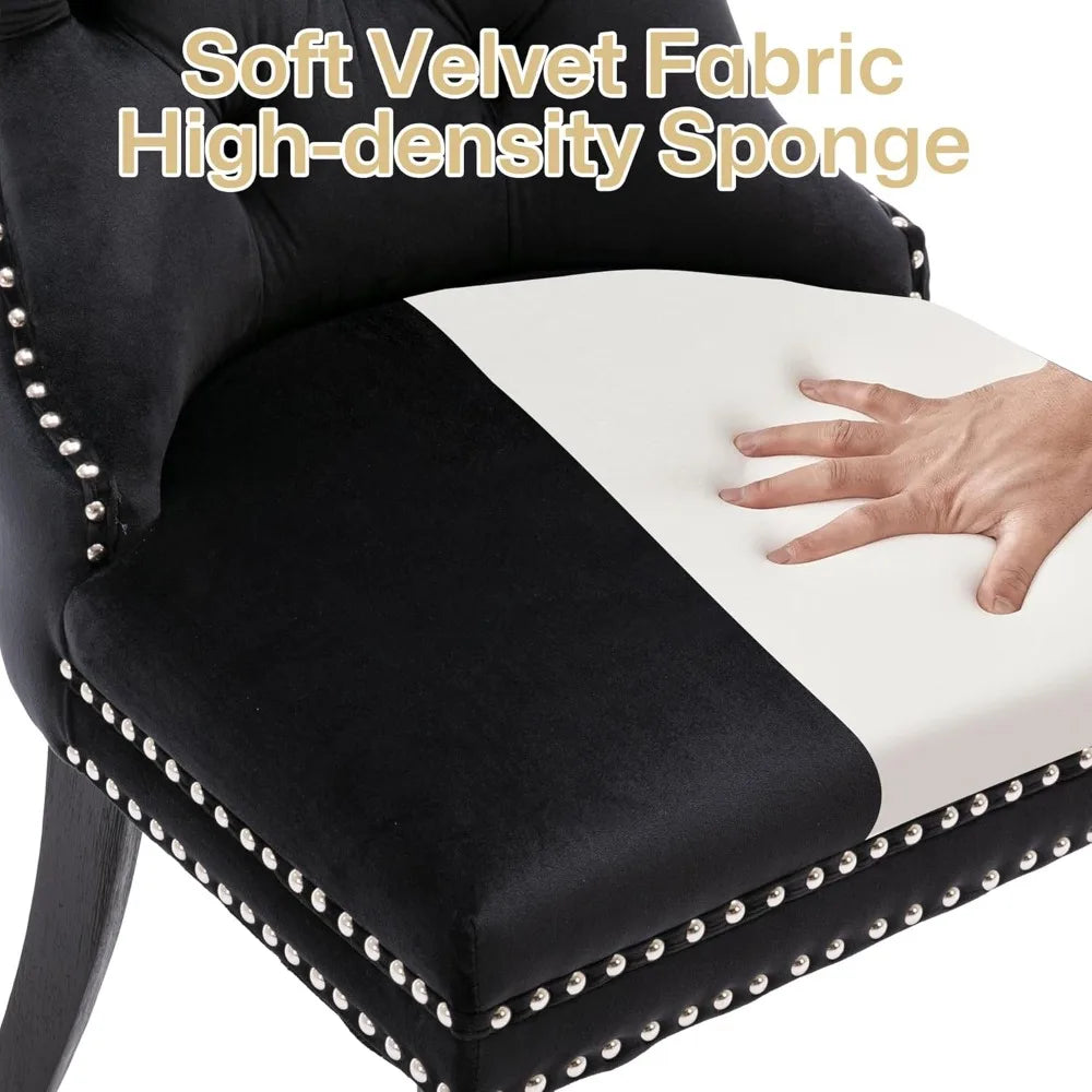 Velvet Dining Chairs Set of 6, Dining Room Chairs with Wood Legs and Pull Ring, Luxury Side Chair