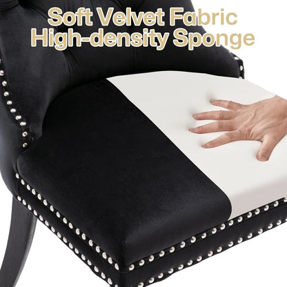Velvet Dining Chairs Set of 6, Dining Room Chairs with Wood Legs and Pull Ring, Luxury Side Chair