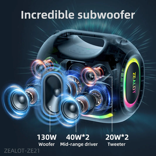 250W Big Power Wireless TWS Subwoofer Bluetooth Speaker High Volume Waterproof Portable Mobile Power