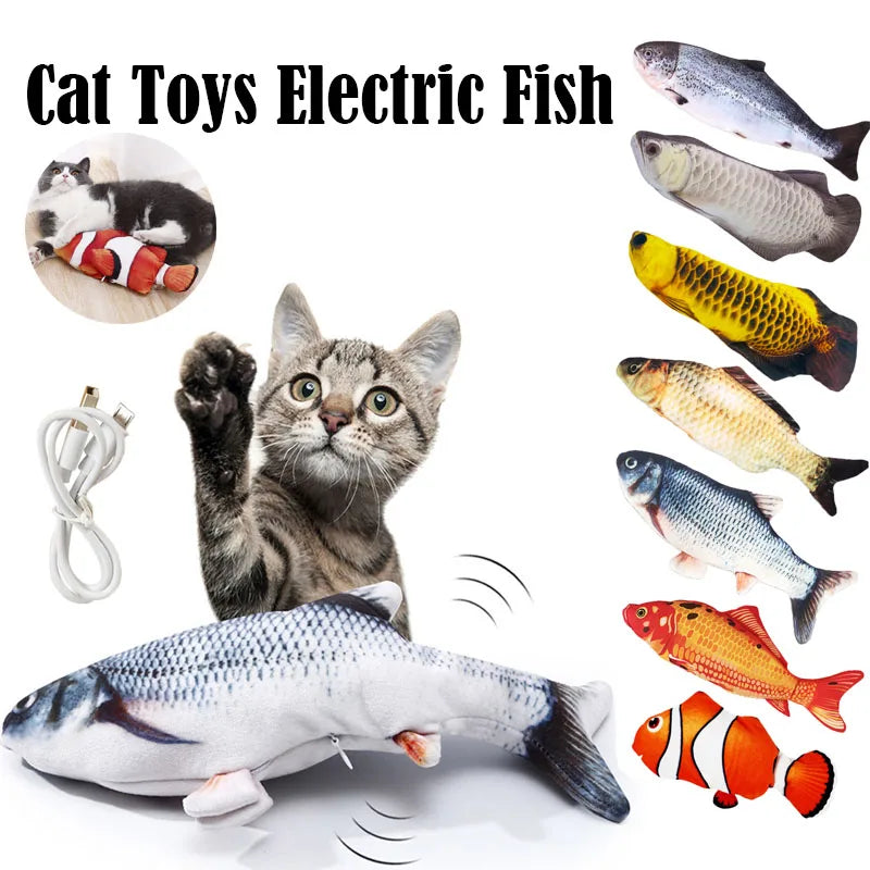 Electric Cat Toy Fish Pet Cat Toys Simulation Fish Swing, Chewing Playing Supplies USB Charging