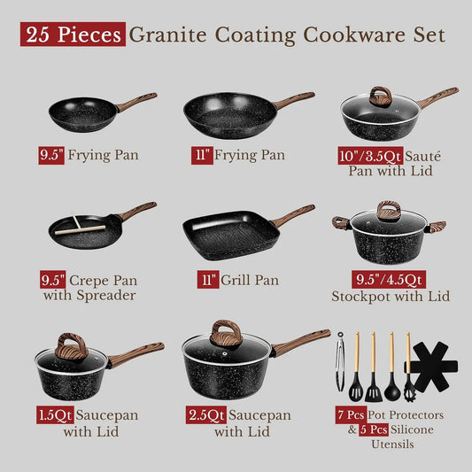 25-Piece Nonstick Ceramic Cookware Set, Healthy & Induction Compatible