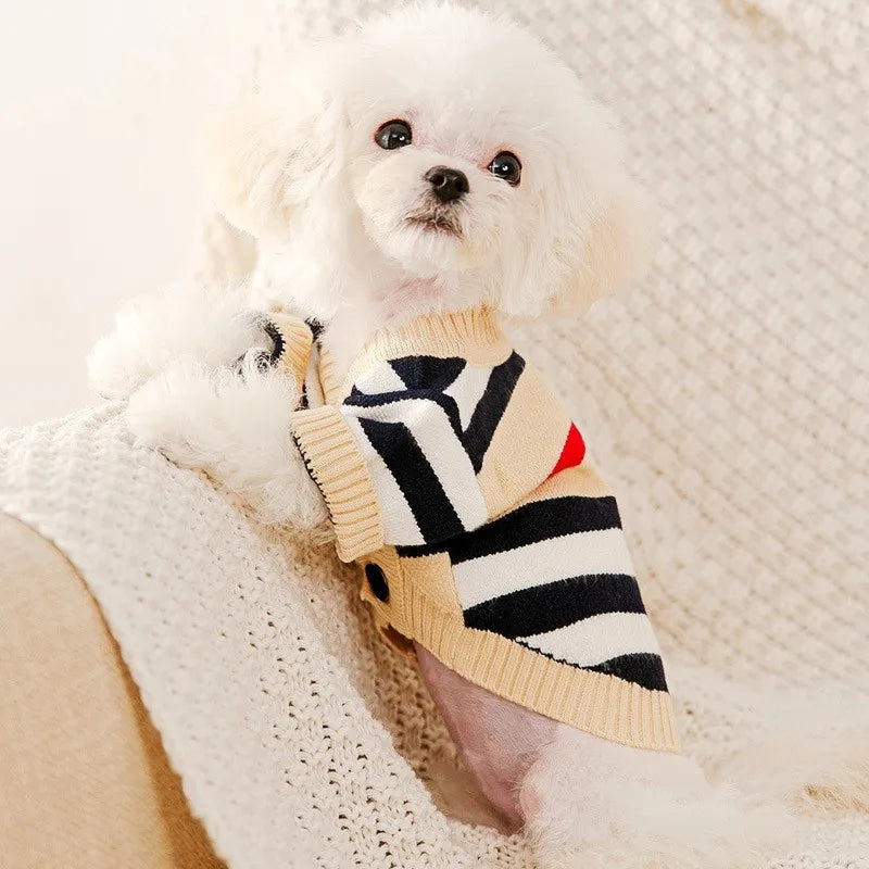 Luxury Dog Clothes Chihuahua Pet Striped Cardigan Sweater Bichon Frise Puppy Kitten Dog Warm Coat Cat Dog