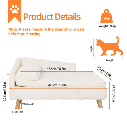 Elevated Pet Bed Cozy Pad Waterproof, Pet Sofa Bed with Sturdy Wood Legs for Small Dog Kitten