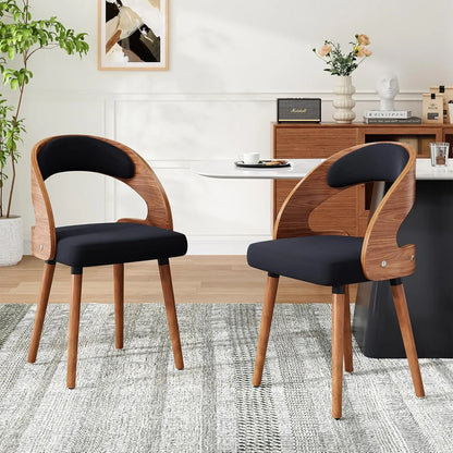 Modern Wood Dining Chairs Set of 4 Upholstered with Curved Backrest for Kitchen Dining Room Living Room