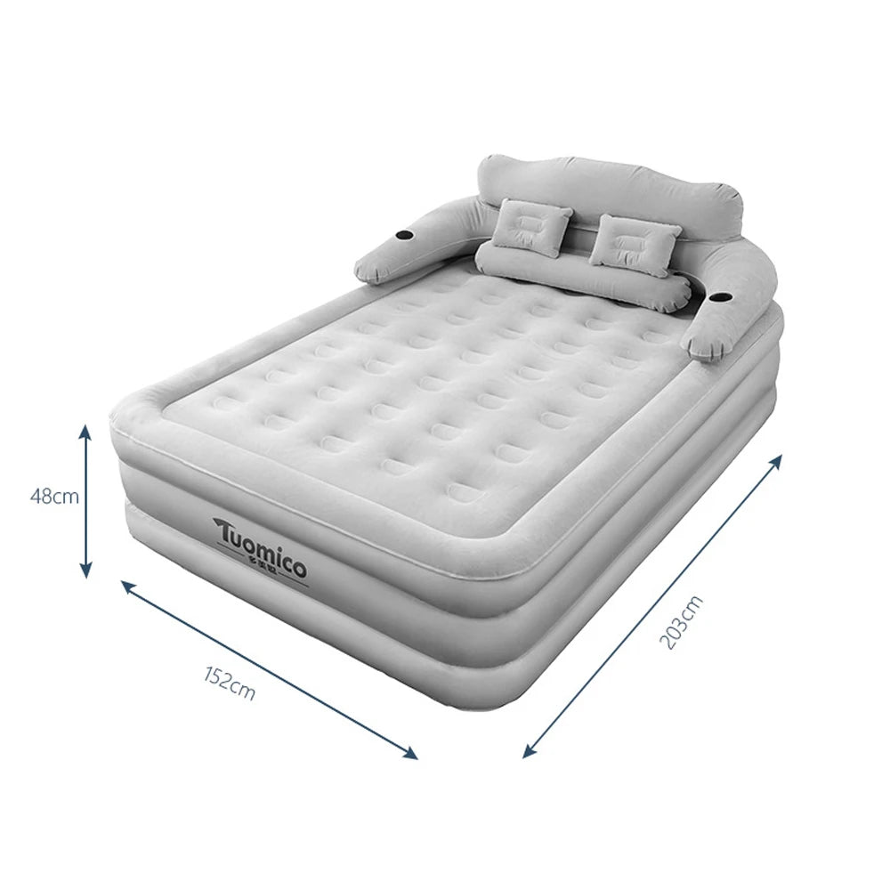 Air bed with Backrest 2 Persons Inflatable Mattress Folding Home Indoor Outdoor Bed