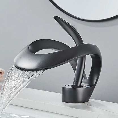 Rozin Luxury Black Basin Faucet Grey Bathroom Waterfall Mixer Tap Brass Deck Mount