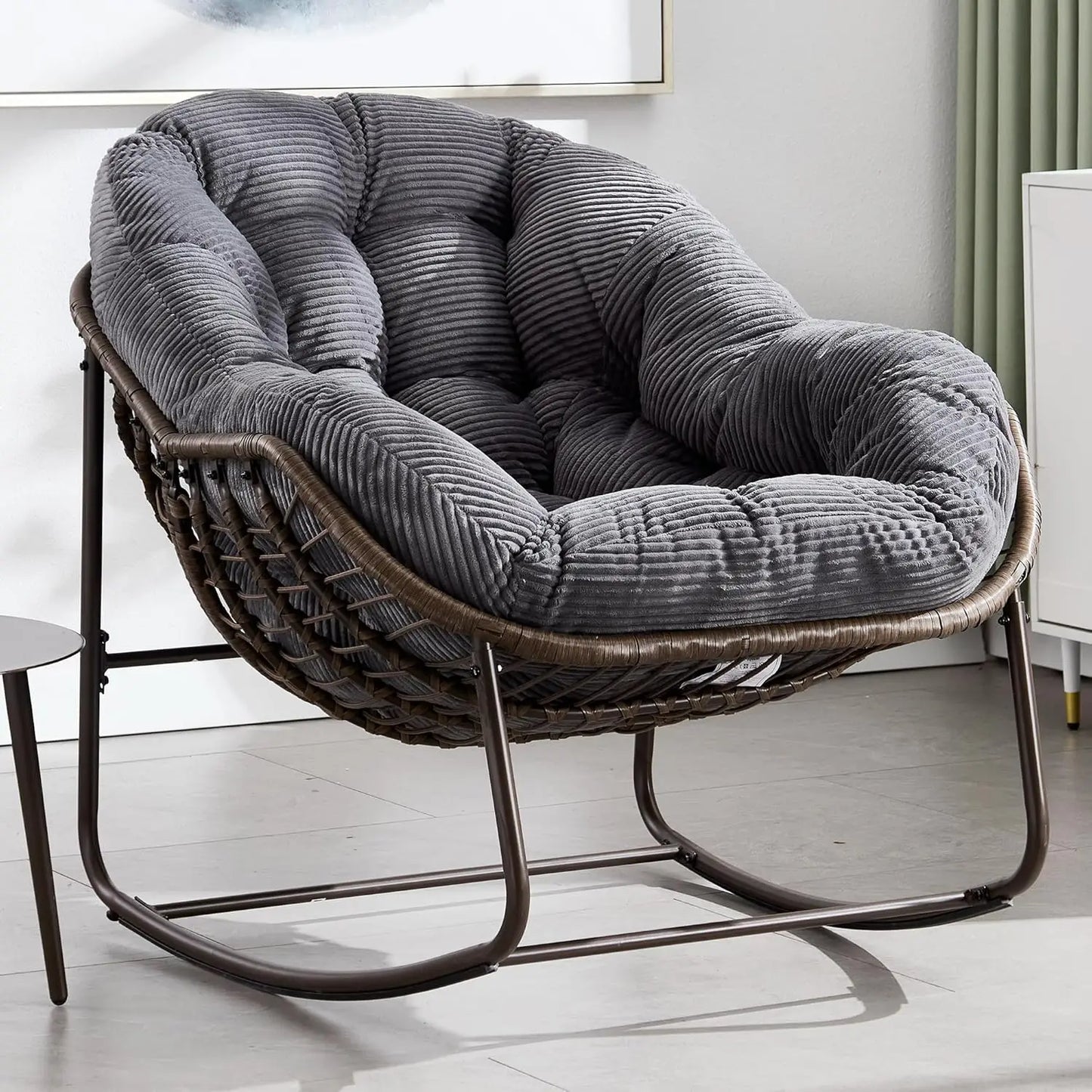 Oversized Papasan Rocking Chair Outdoor Indoor Padded Cushion Rocker Egg for Patio Porch Garden Backyard, Customized