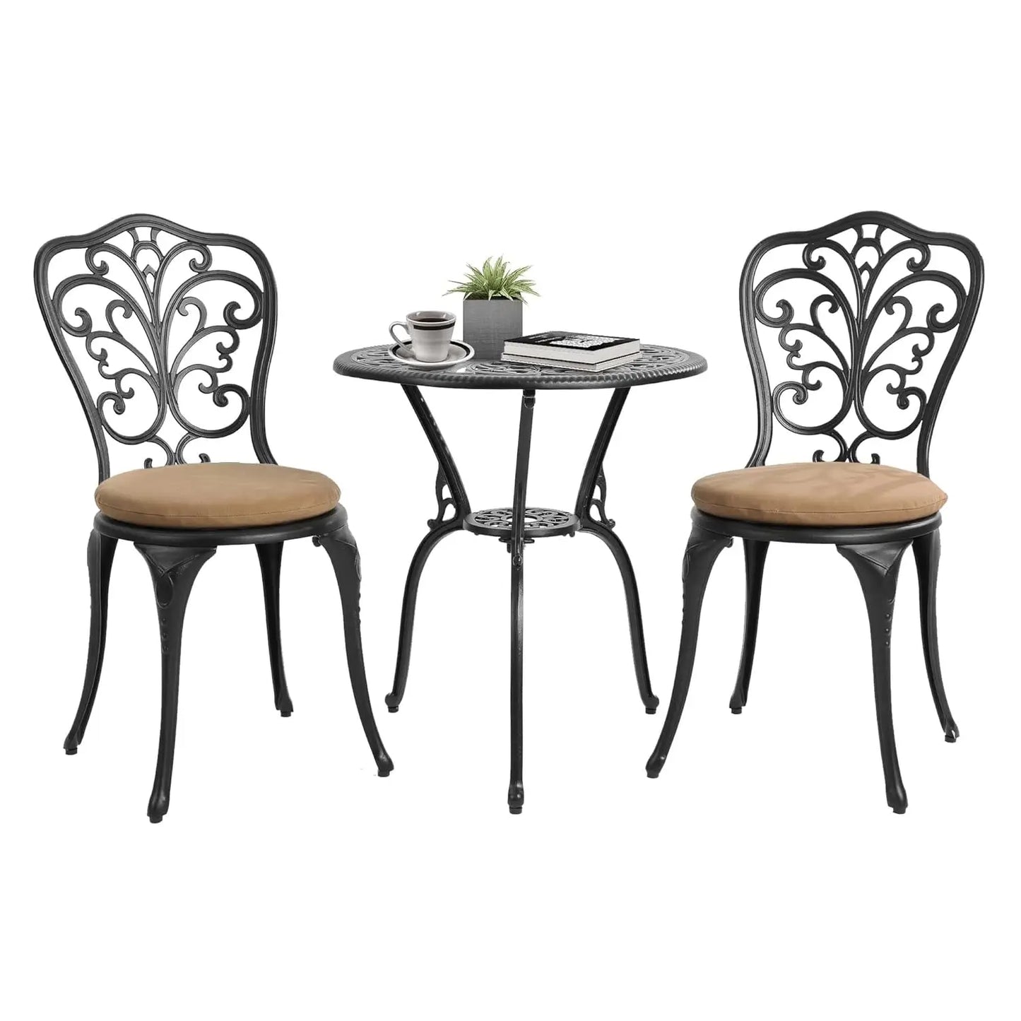 Bistro Table and Chairs Set of 2 Outdoor 3 Piece Patio Set, Rose Pattern Cast Aluminum Bistro for Garden Balcony,,