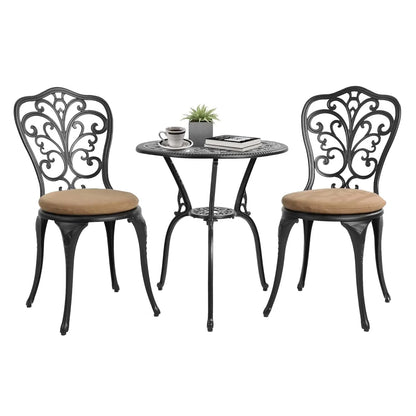 Bistro Table and Chairs Set of 2 Outdoor 3 Piece Patio Set, Rose Pattern Cast Aluminum Bistro for Garden Balcony,,