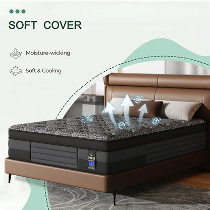 12"Twin Full Queen King Hybrid Mattress For Back Pain Relief Feel, Breathable