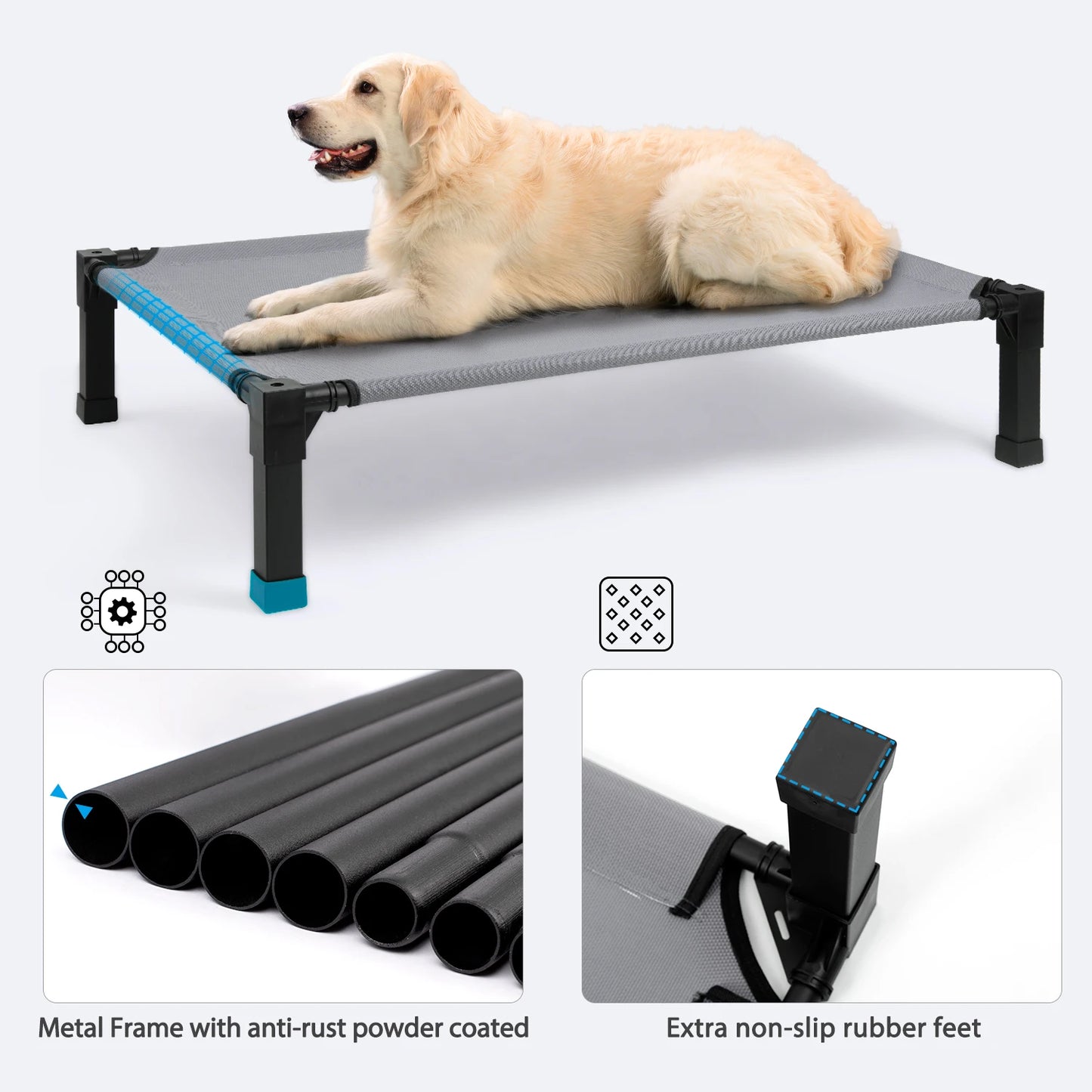 Cooling Raised Pet Cot with Chew Proof Washable Breathable Mesh and Metal Frame, Portable Dog Cot Bed