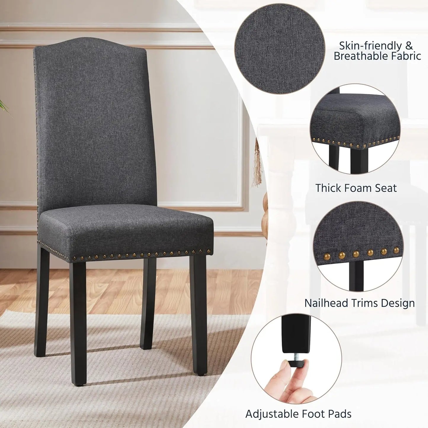 Upholstered Dining Chairs Set of 2, Modern Kitchen Chairs with Solid Wood Legs for Dining Room,