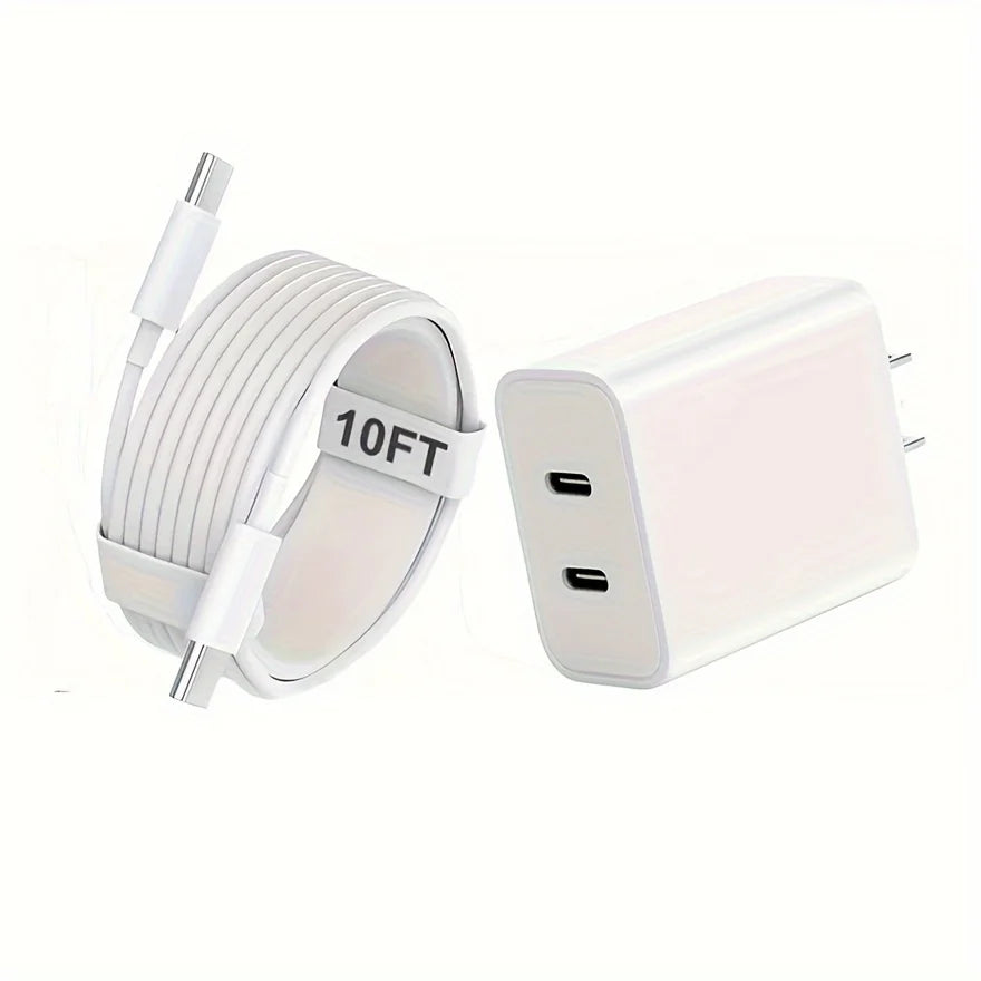 IPhone16 Fast Charging, 20W Dual Port USB C Charger With 10FT USB C Fast Charging Cable For IPhone 15 Pro Max/15 Pro/15 Plus
