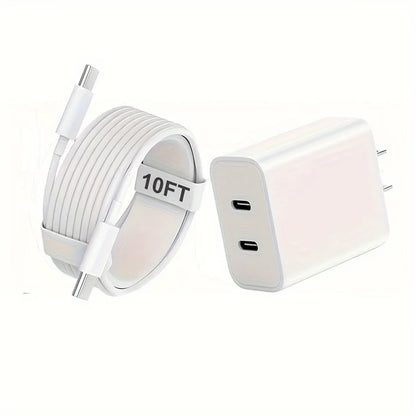 IPhone16 Fast Charging, 20W Dual Port USB C Charger With 10FT USB C Fast Charging Cable For IPhone 15 Pro Max/15 Pro/15 Plus