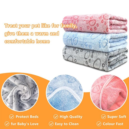 Ultra-Soft Paw Print Dog Blankets - Machine Washable, Cozy Pet Pillow Pads for Indoor & Outdoor Use