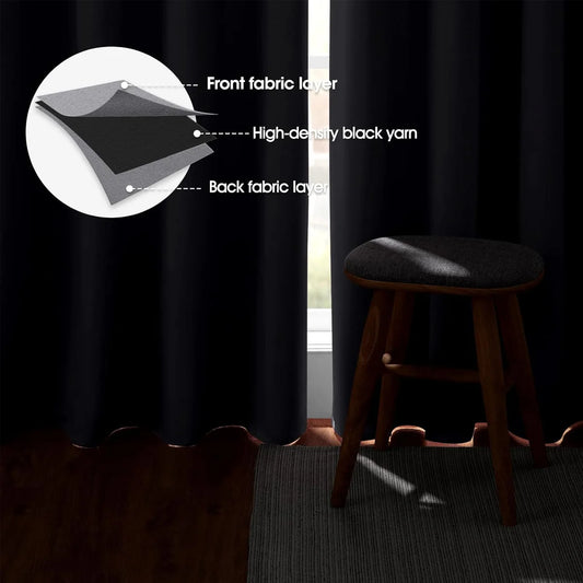 4PCS Blackout Curtains, Heat-Insulated Grommet Curtains For Bedroom Darkening, Noise Reduction Curtains For Living Room/Bedroom