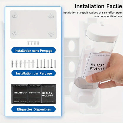 Wall-mounted Soap Dispenser, Shower Gel Dispenser, 3-in-1,No Drilling Required
