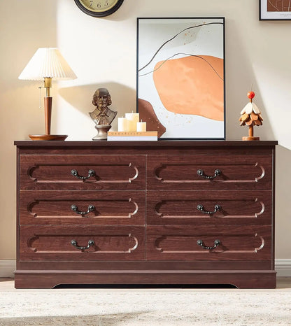 Farmhouse Cherry Wood Chest of Drawers for Bedroom Dresser, Rustic Wide Drawers Dressers