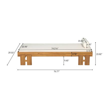 Teak Finish Acacia Wood Daybed with Cream Cushion