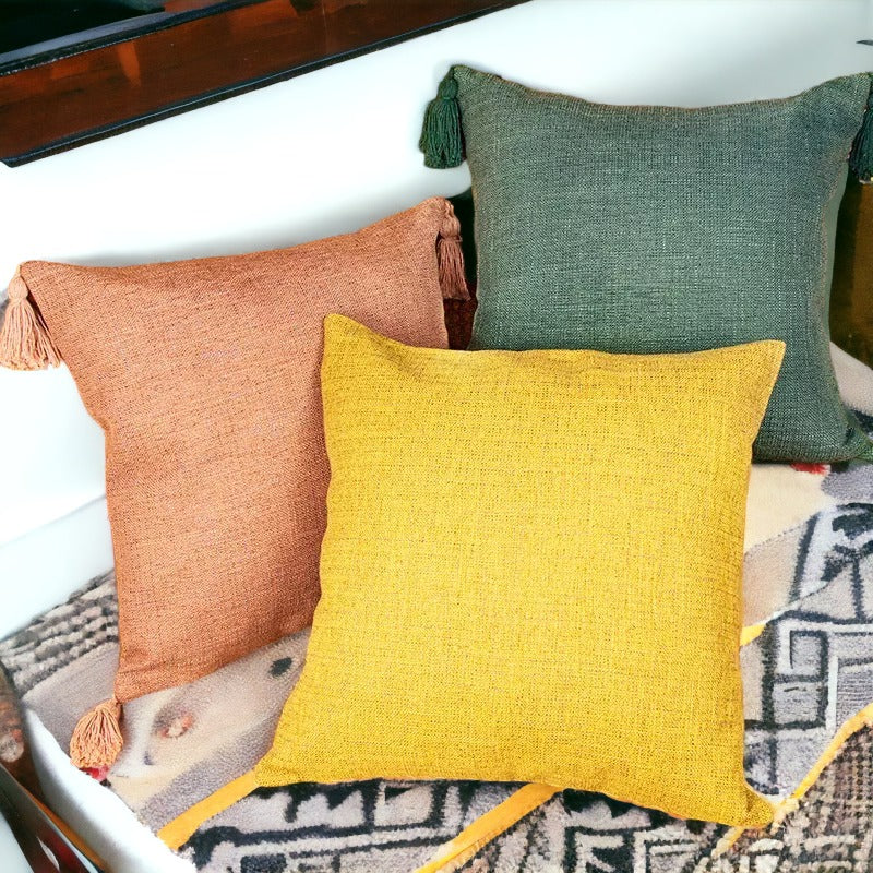 Boho Cotton Linen Pillow Cover 18x18 Decorative Throw Pillow Case