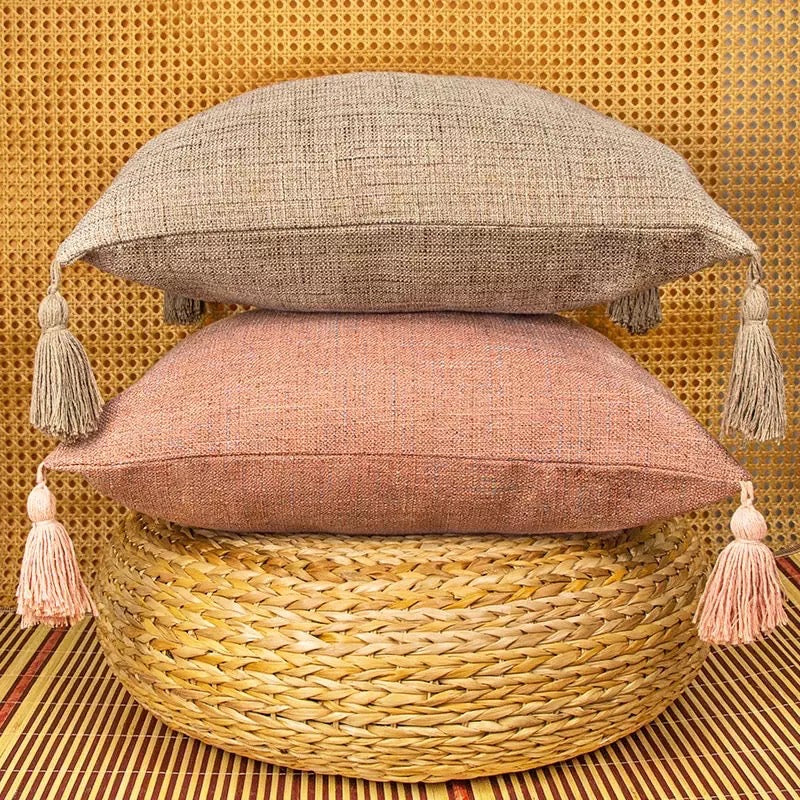 Boho Cotton Linen Pillow Cover 18x18 Decorative Throw Pillow Case