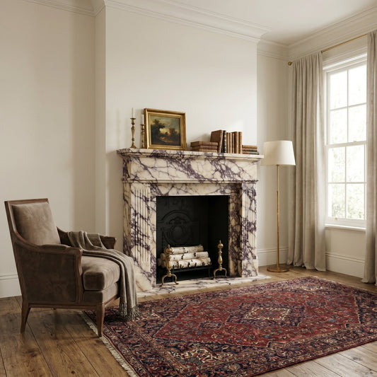 Calacatta Viola Marble Fluted Fireplace Mantel Polished White Finish 70 x 52 x 7