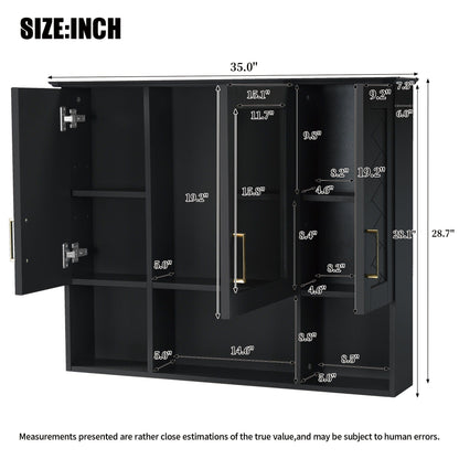 Modern Wall Mounted Medicine Cabinet With Adjustable Shelves, Soft Close Doors, High Define Mirror