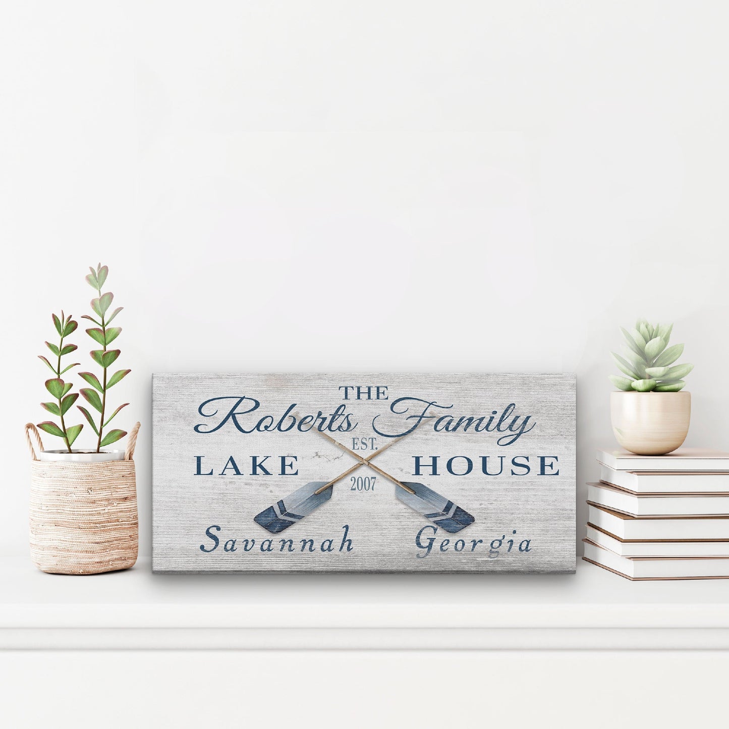 Personalizable Lake - Beach House Family Name Canvas Sign