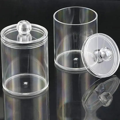 Portable 2pcs Cosmetics Storage Box Makeup Organizer Bathroom Jar Cotton Swab Cotton Pad Jewelry Round Plastic Box Storage Container