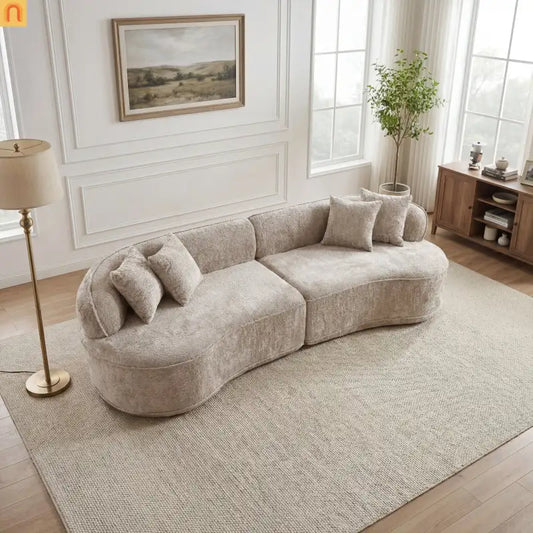 Sectional Sofa Modern L Shape Camel Upholstered Sleeper 114in Long Living Room