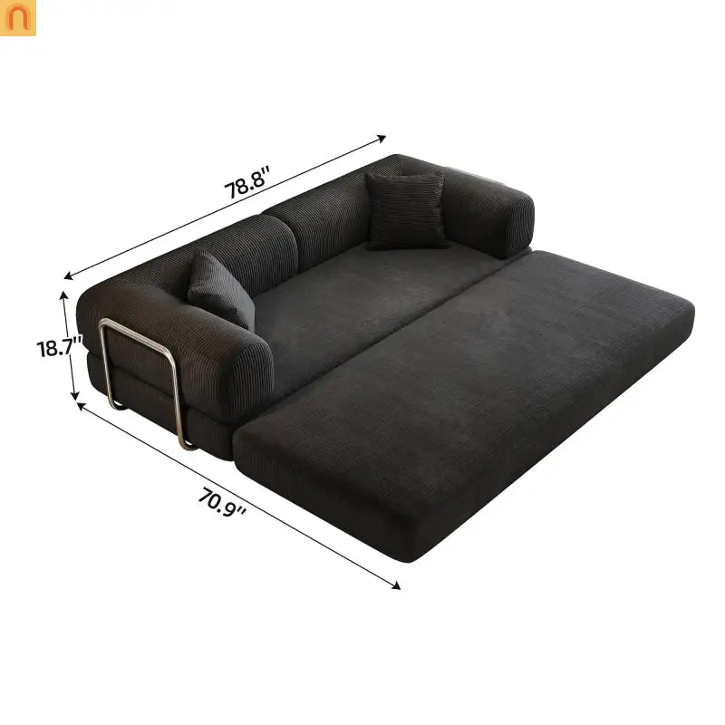 Sofa Convertible Corduroy Black 78.8in Long With Pillow Back Support