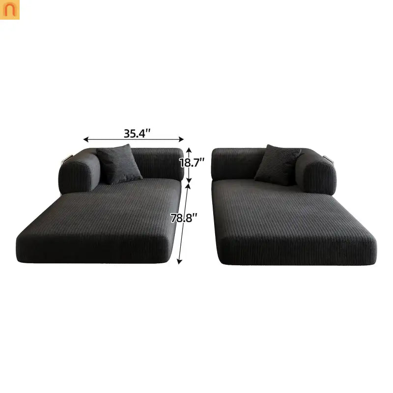 Sofa Convertible Corduroy Black 78.8in Long With Pillow Back Support