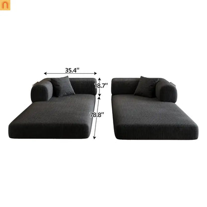 Sofa Convertible Corduroy Black 78.8in Long With Pillow Back Support