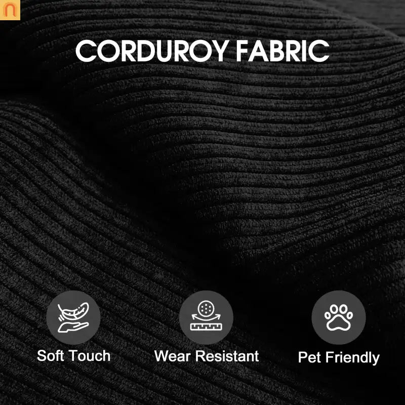 Sofa Convertible Corduroy Black 78.8in Long With Pillow Back Support