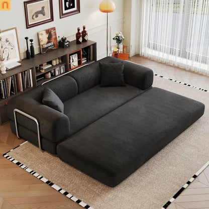 Sofa Convertible Corduroy Black 78.8in Long With Pillow Back Support