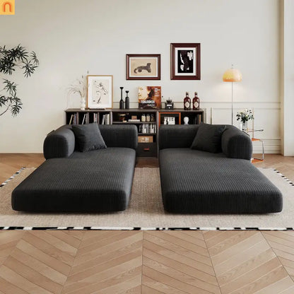 Sofa Convertible Corduroy Black 78.8in Long With Pillow Back Support