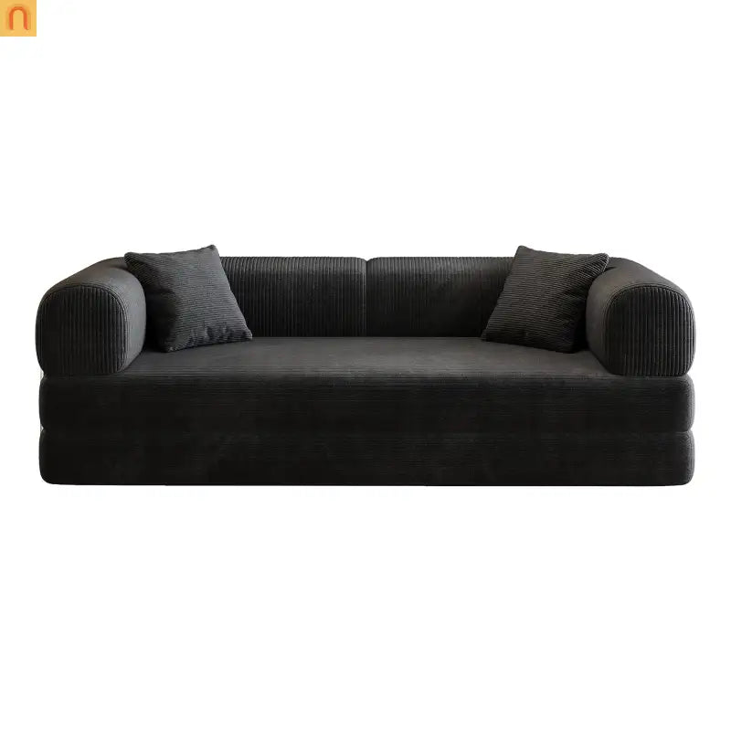 Sofa Convertible Corduroy Black 78.8in Long With Pillow Back Support